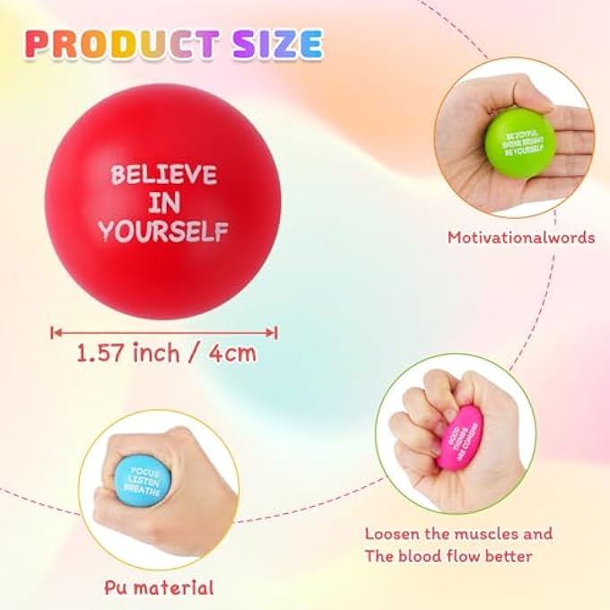 SHQDD 100 PCS Motivational Stress Balls for Adults and Kids - Stress Balls Bulk Soft Sponge Squeeze Toys with Inspirational Quotes | Office Classroom Stress Relief Gifts | Anxiety Relief Fidget Toys - Image 3