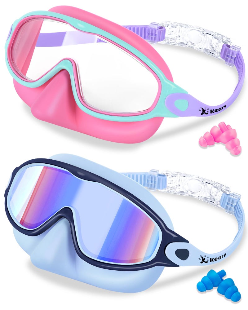 Keary Kids Swim Goggles with Nose Cover Swimming Goggles for Kids 6-14 8-12 Age 4-7 3-6 Toddler Boys Girl Youth Child Snorkel Mask Anti Fog Diving Masks Pool Water Glasses Round Frame Leakproof - Image 1
