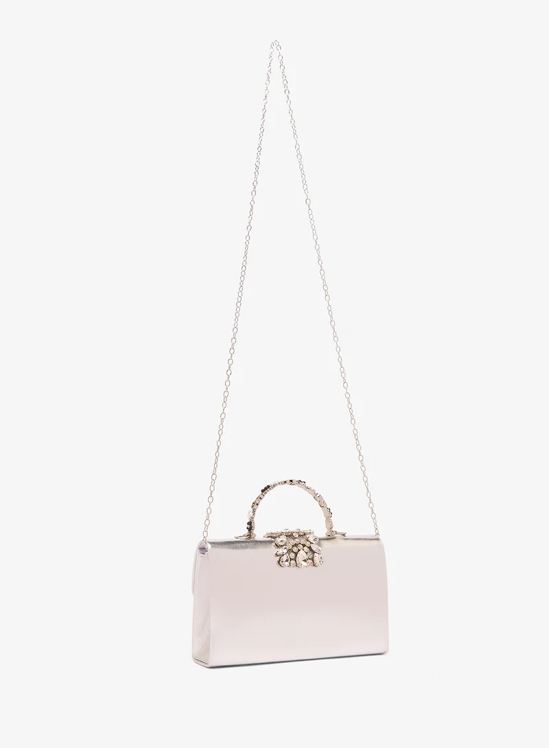 Khizana Diamonte Detail Embellished Metallic Clutch