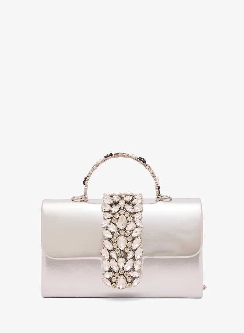 Khizana Diamonte Detail Embellished Metallic Clutch