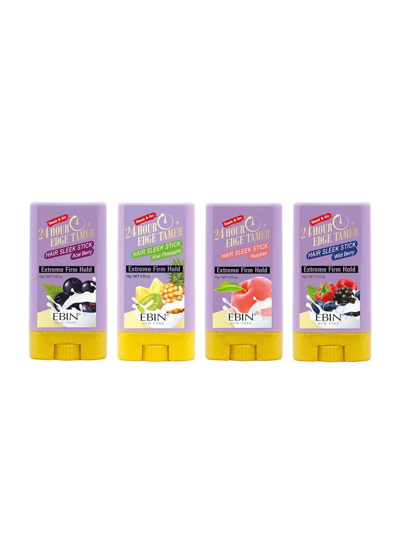 EBIN NEW YORK EBIN NEW YORK 24 Hour Edge Tamer Hair Sleek Stick Extreme Firm Hold 4pack  Sleek  Go No Flacking and White ResidueAcai Berry Peaches Wild Berry Kiwi Pineapple 
