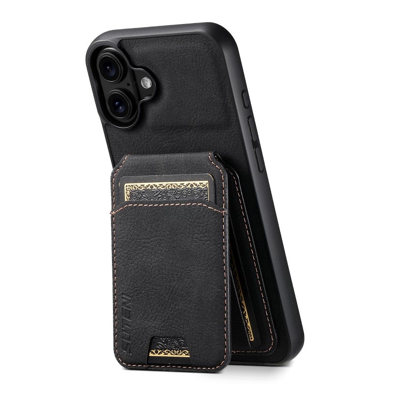 Suteni For Iphone 17 H02 Litchi Leather Card Wallet Stand Back Phone Case(Black) - Image 1