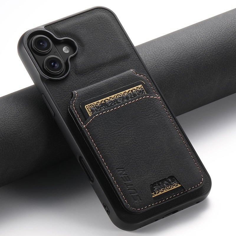 Suteni For Iphone 17 H02 Litchi Leather Card Wallet Stand Back Phone Case(Black) - Image 2