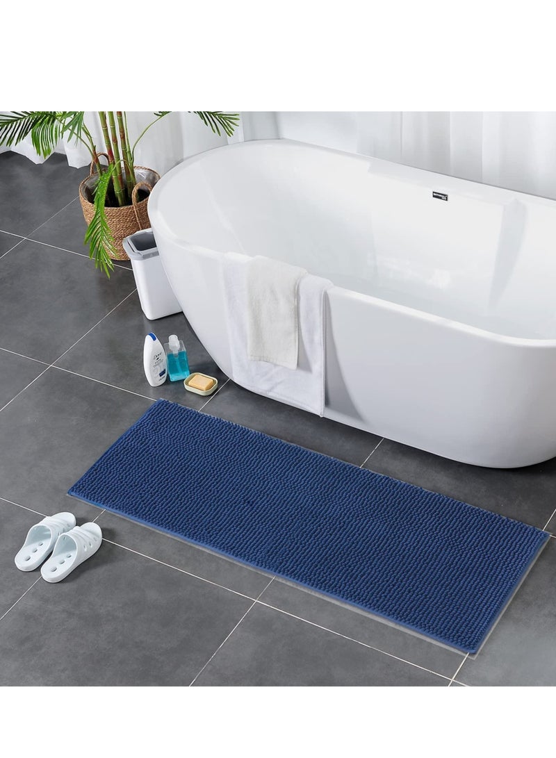 TYCOM Bathroom Rugs Bath Mat Non Slip Fluffy Soft Plush Microfiber Shower Carpet Rug Washable Non-Slip Carpet Mat for Bathroom Floor 50 By 120 CM Short Fiber Dark Blue.  - Image 1