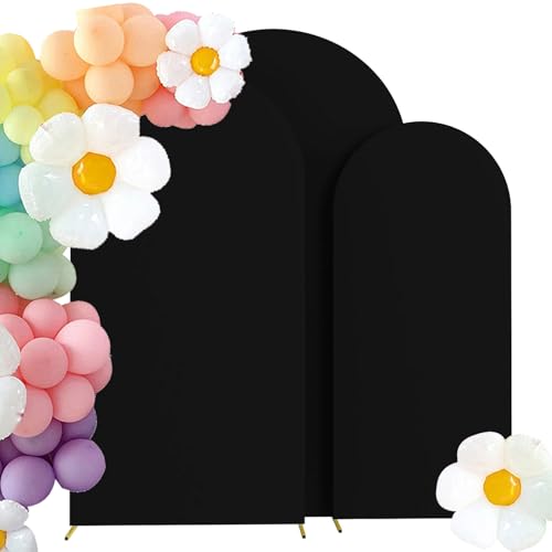HAINARverS Set of 3 Wedding Arch Cover 6FT,6.6FT,7.2FT Spandex Fitted Stretchy Arch Stand Covers,2 Sided Round Top Chiara Backdrop Cover Banquet Baby Shower Arch Decoration(Black) - Image 1