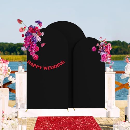 HAINARverS Set of 3 Wedding Arch Cover 6FT,6.6FT,7.2FT Spandex Fitted Stretchy Arch Stand Covers,2 Sided Round Top Chiara Backdrop Cover Banquet Baby Shower Arch Decoration(Black) - Image 5