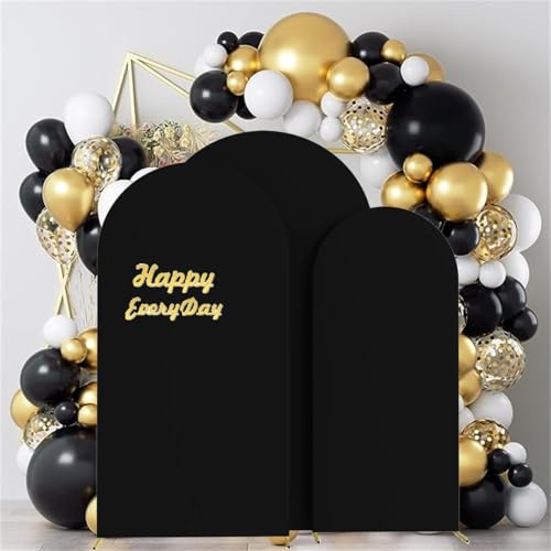 HAINARverS Set of 3 Wedding Arch Cover 6FT,6.6FT,7.2FT Spandex Fitted Stretchy Arch Stand Covers,2 Sided Round Top Chiara Backdrop Cover Banquet Baby Shower Arch Decoration(Black) - Image 2