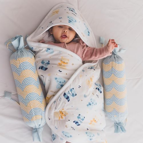 TIDY SLEEP Newborn Hooded Baby Blanket | Soft Cotton Receiving Wrap for 0–3 Months | Hospital Swaddle for Boys & Girls (Mom&Me) - Image 1