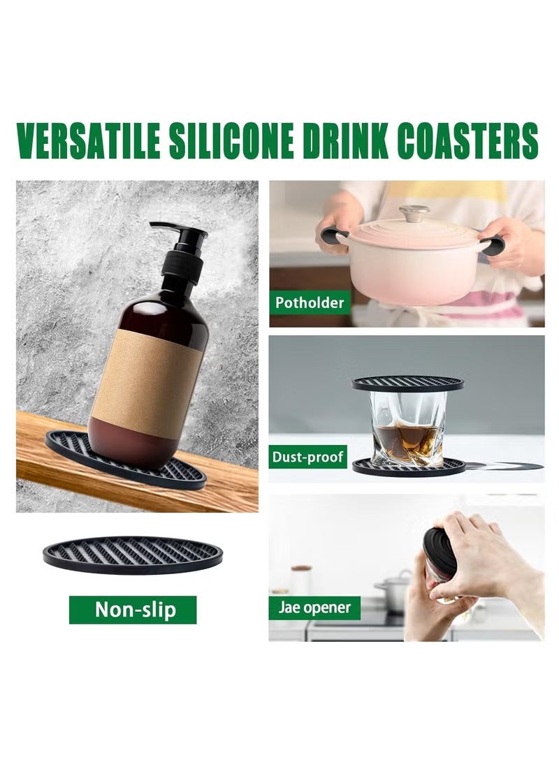 Relex Drink Coasters Set of 6, Silicone Coasters for Drinks with Holder, Cup Mat for Drinks Non-Slip Non-Stick, for Any Table Type Furniture from Damage, Coasters for Fits Any Size of Cup (Black Coasters) - Image 4