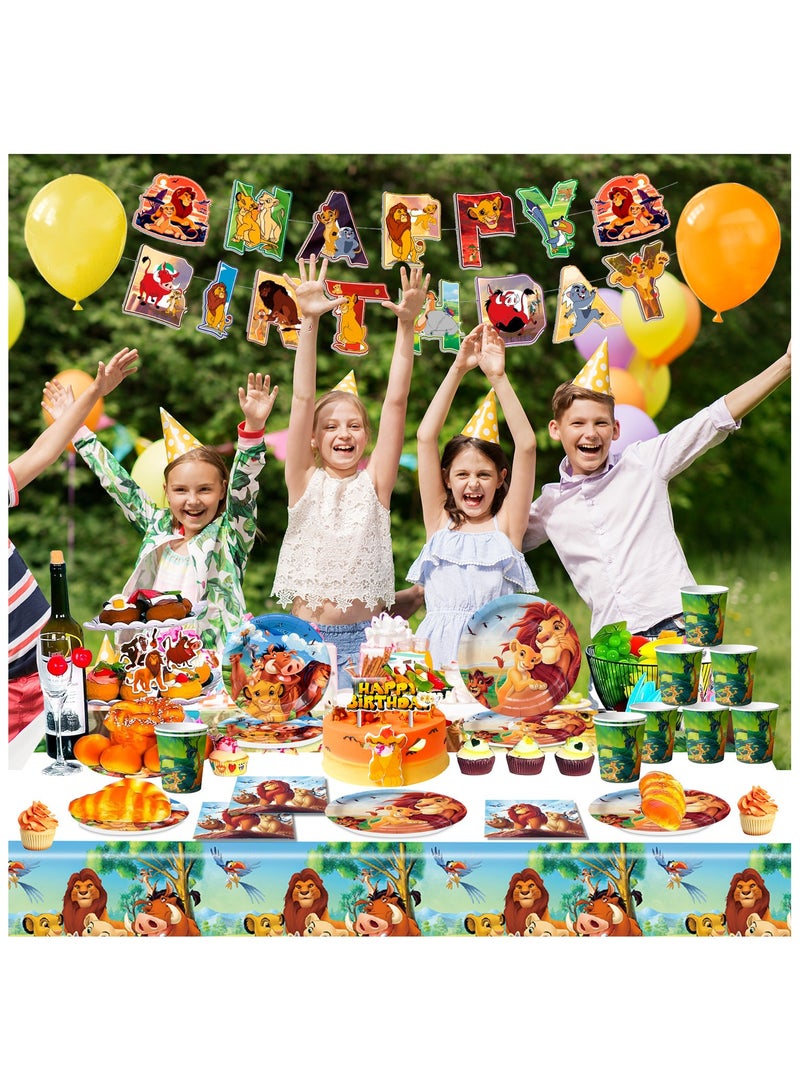 حفلة مثمرة طقم أدوات مائدة حفلة عيد ميلاد الأسد الملك لـ 16 ضيفًا، زينة حفلة الأسد الملك، أطباق حفلة عيد ميلاد الأسد الملك ذات الطابع الخاص بالأسد الملك مناديل مفرش المائدة - Image 4