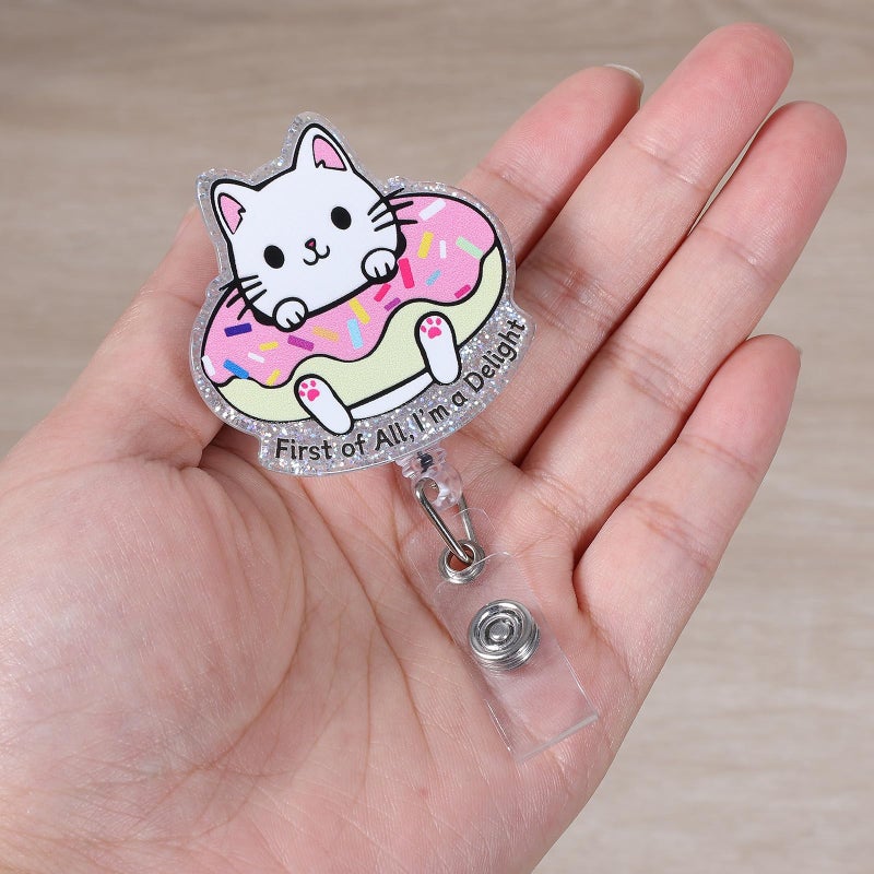 BEZTN First of All, I'm a Delight Funny Badge Reel, Cute Cat Retractable ID Card Badge Holder, Name Tag Work Badge Clip for RN LPN CNA MA ER Night Shift Nurse Nursing Student Doctor Teacher, Nurse Gifts - Image 2