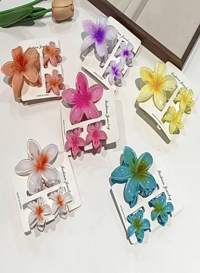 Cerrito 6 Pcs Flower Hair Claw Clips - Hawaiian Plumeria, Large NonSlip Clutchers for Hair, Strong Hold Hair Accessories For Thick or Thin Hair, Beach, Everyday Use (Multi-Size, Multicolor) - Image 2