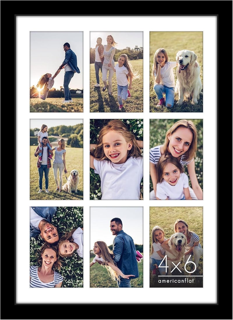 Americanflat 4x6 Collage Picture Frame with Polished Plexiglass  Multi Picture Frames Fit Nine 4x6 Photos or Use as One 14x20 Frame for Wall Display  Signature Collection  Black - Image 1