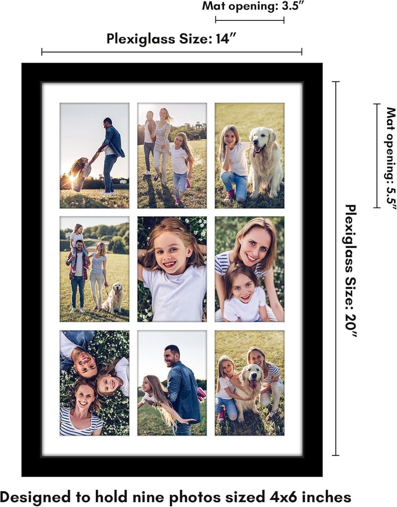 Americanflat 4x6 Collage Picture Frame with Polished Plexiglass  Multi Picture Frames Fit Nine 4x6 Photos or Use as One 14x20 Frame for Wall Display  Signature Collection  Black - Image 2