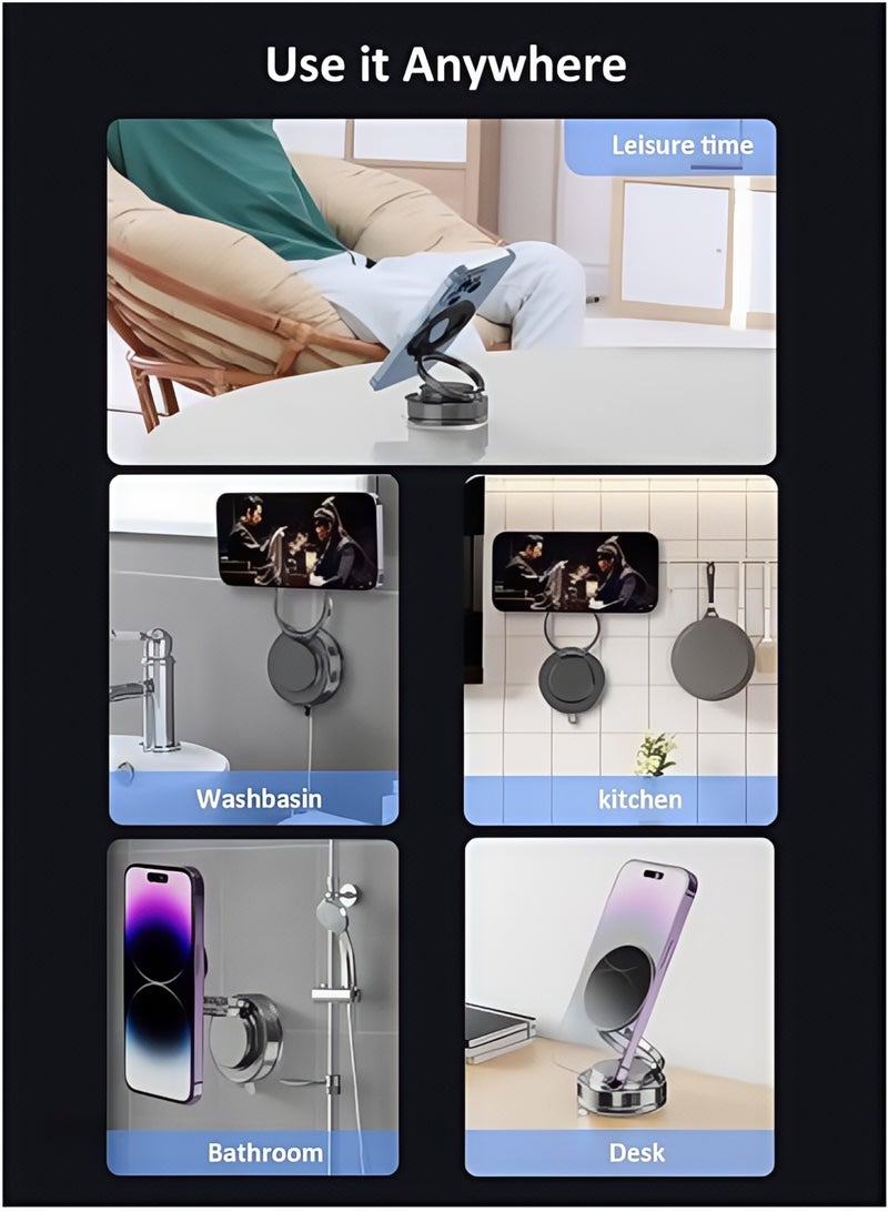 Vacuum Magnetic Car Phone Holder - Rotatable Folding Dashboard Suction Cup Mount with Strong Magnet, Universal Compatible for Smartphones,) - Image 4