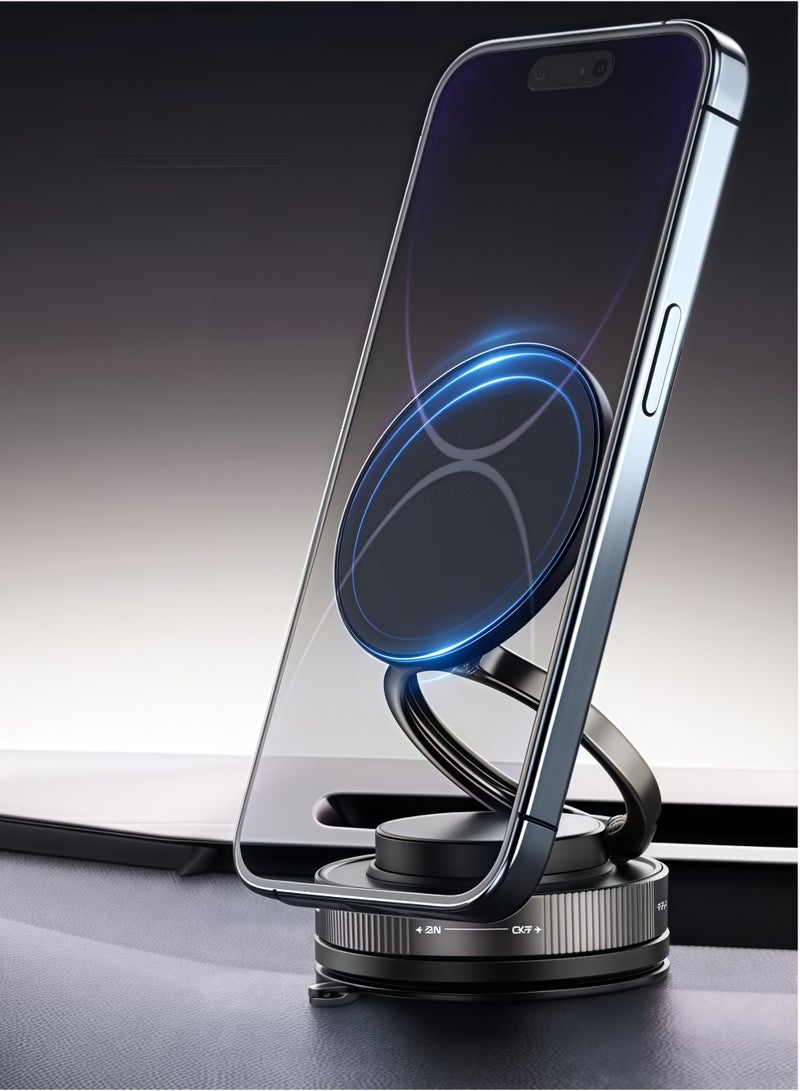 Vacuum Magnetic Car Phone Holder - Rotatable Folding Dashboard Suction Cup Mount with Strong Magnet, Universal Compatible for Smartphones,) - Image 1