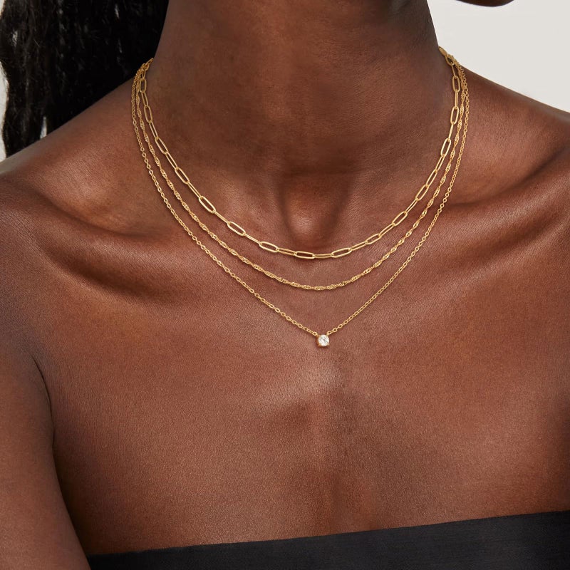 CHESKY Layered Necklaces for Women Trendy, Dainty 14K Gold Plated CZ Pendant Necklace Paperclip Rope Chain Necklace Gold Jewelry Set for Women Gifts - Image 4