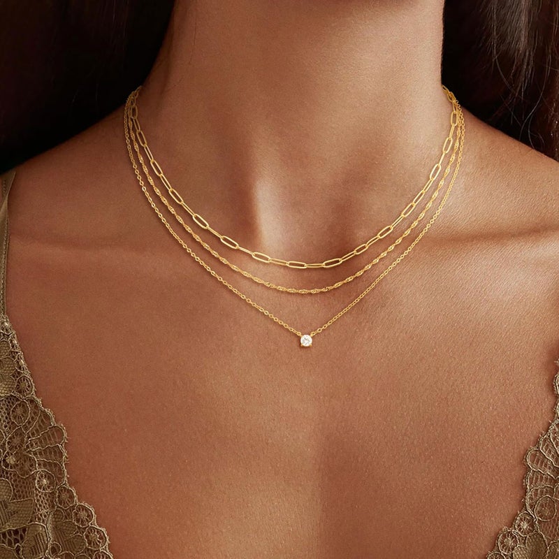 CHESKY Layered Necklaces for Women Trendy, Dainty 14K Gold Plated CZ Pendant Necklace Paperclip Rope Chain Necklace Gold Jewelry Set for Women Gifts - Image 2