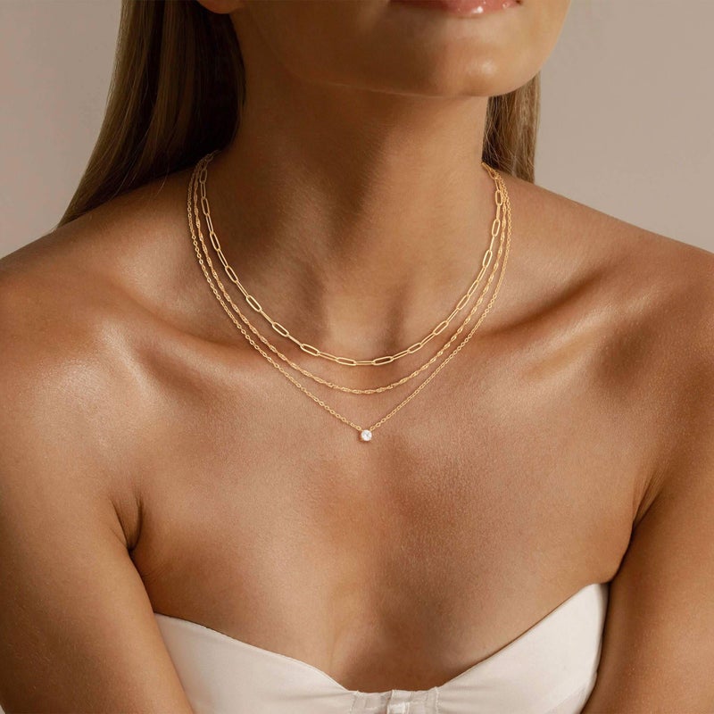 CHESKY Layered Necklaces for Women Trendy, Dainty 14K Gold Plated CZ Pendant Necklace Paperclip Rope Chain Necklace Gold Jewelry Set for Women Gifts - Image 3