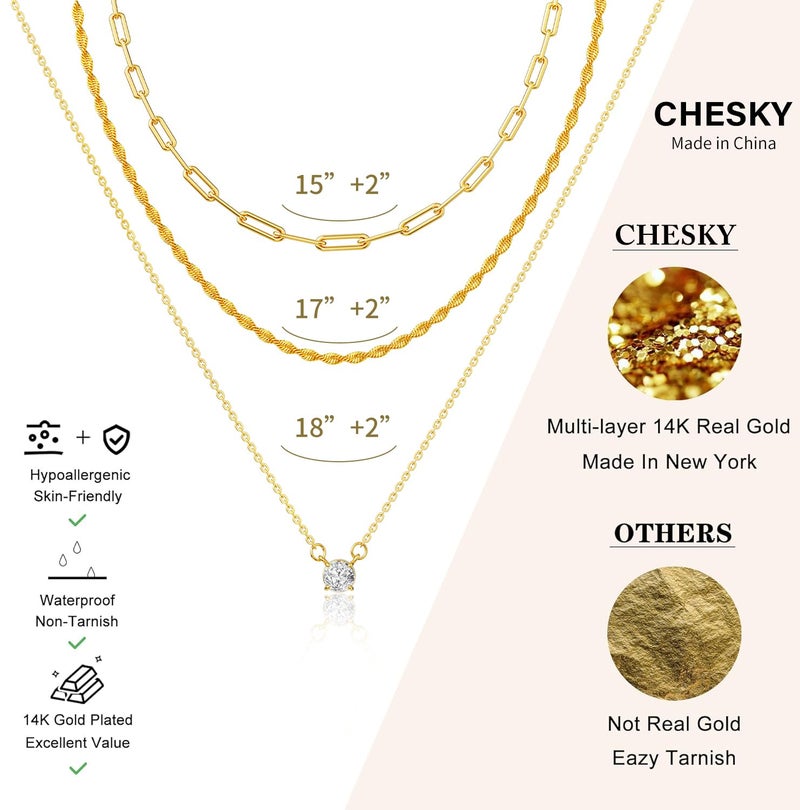 CHESKY Layered Necklaces for Women Trendy, Dainty 14K Gold Plated CZ Pendant Necklace Paperclip Rope Chain Necklace Gold Jewelry Set for Women Gifts - Image 5