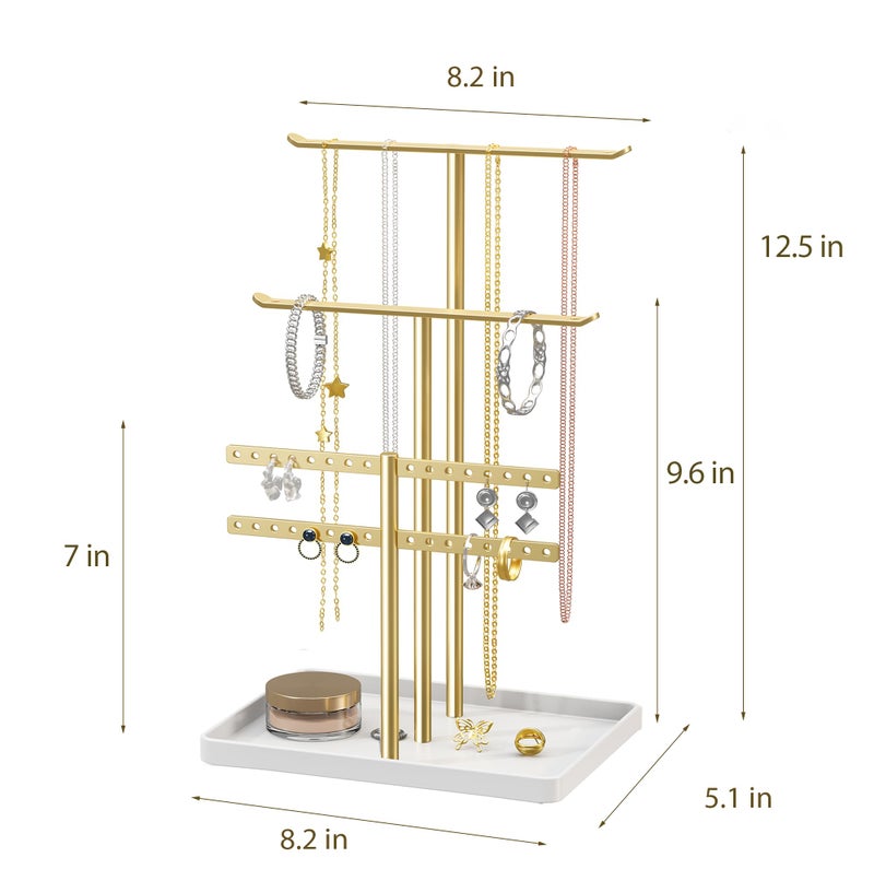 pickpiff Gold Jewelry Stand Holder Organizer: 12.5" Sturdy Hanger for 80 Pcs Jewelry, Jewlery Tower for Display Necklace, Earring, Bracelet, Watch - Image 3