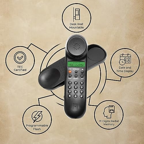 Beetel Newly Launched M25 Ultra Compact Caller ID Slim Line Corded Landline Phone,Numeric Display, Desk/Wall Mounted,12 Digit LCD,FSK/DTMF Compatible,Ringer Volume Control,LED Indication (Black M25) - Image 3