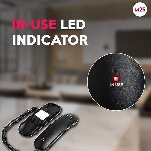 Beetel Newly Launched M25 Ultra Compact Caller ID Slim Line Corded Landline Phone,Numeric Display, Desk/Wall Mounted,12 Digit LCD,FSK/DTMF Compatible,Ringer Volume Control,LED Indication (Black M25) - Image 2