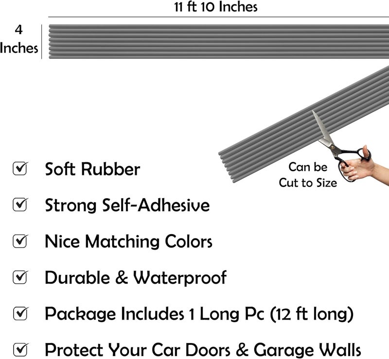 Rubber Bond Garage Wall Protectors - 4in x 12ft Self-Adhesive Grey Bumper Protectors - Image 2