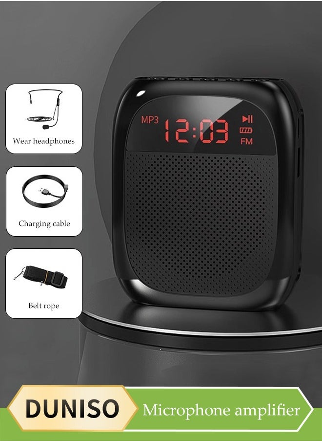 DUNISO Voice Amplifier With Wired Microphone Headphones, Portable Rechargeable System Speaker, Personal Voice Bluetooth Amplifier, Teacher Speaker, Equipped With Led Display And Belt, Suitable For Tour Guides, Teachers, Yoga, Fitness，Black  - Image 1