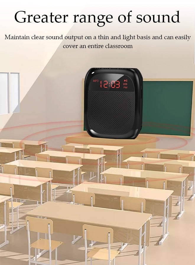 DUNISO مضخم صوت مع ميكروفون سلكي وسماعات، نظام مكبر صوت محمول قابل لإعادة الشحن، مضخم صوت شخصي بلوتوث، مكبر صوت للمعلمين، مزود بشاشة LED وحزام، مناسب للمرشدين السياحيين، المعلمين، اليوغا، اللياقة البدنية، أسود - Image 4