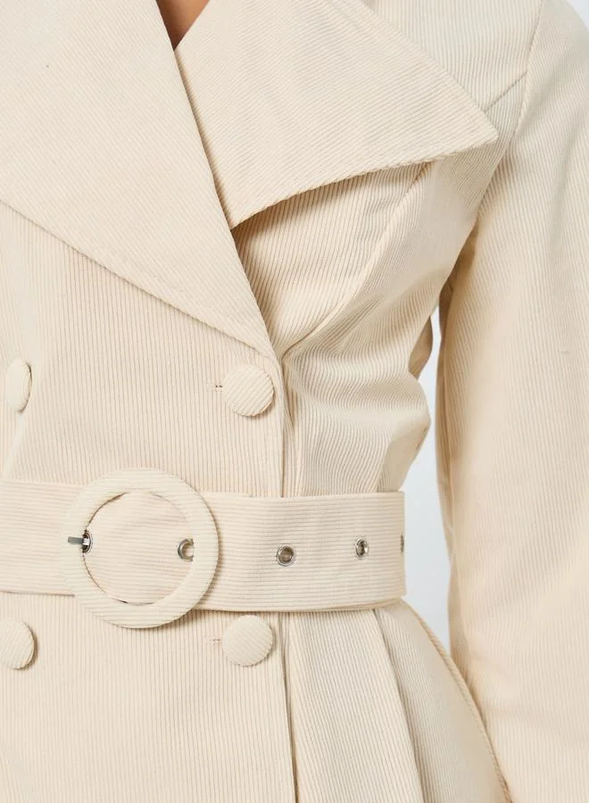 Styli Beige Long Sleeves Blazer Midi Dress