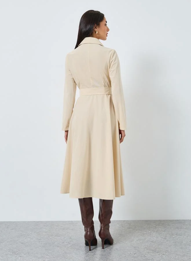 Styli Beige Long Sleeves Blazer Midi Dress