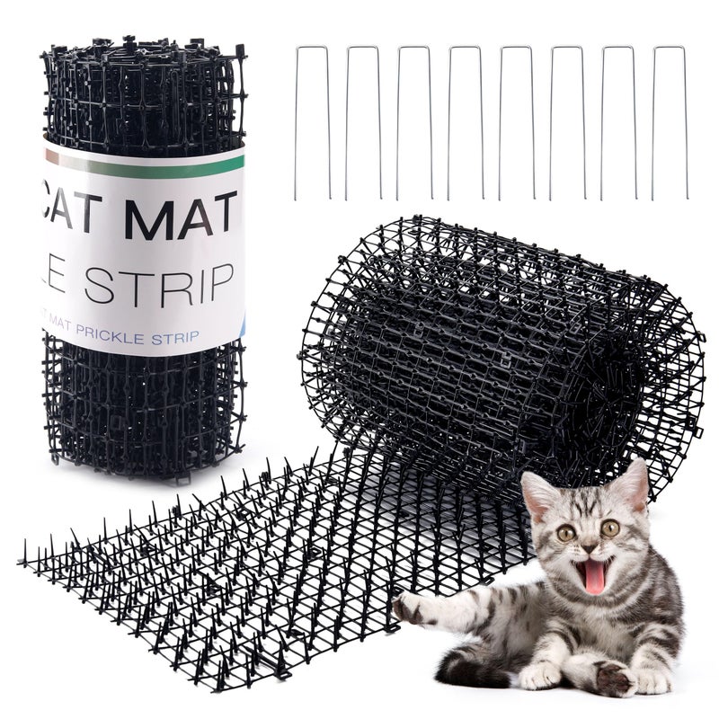 Hmyomina 164FT Scat Mat for Cats with 8 Garden Staples Cat Scat Mat with Spikes Outdoor Plant Furniture Protector2PCS 82FT Each