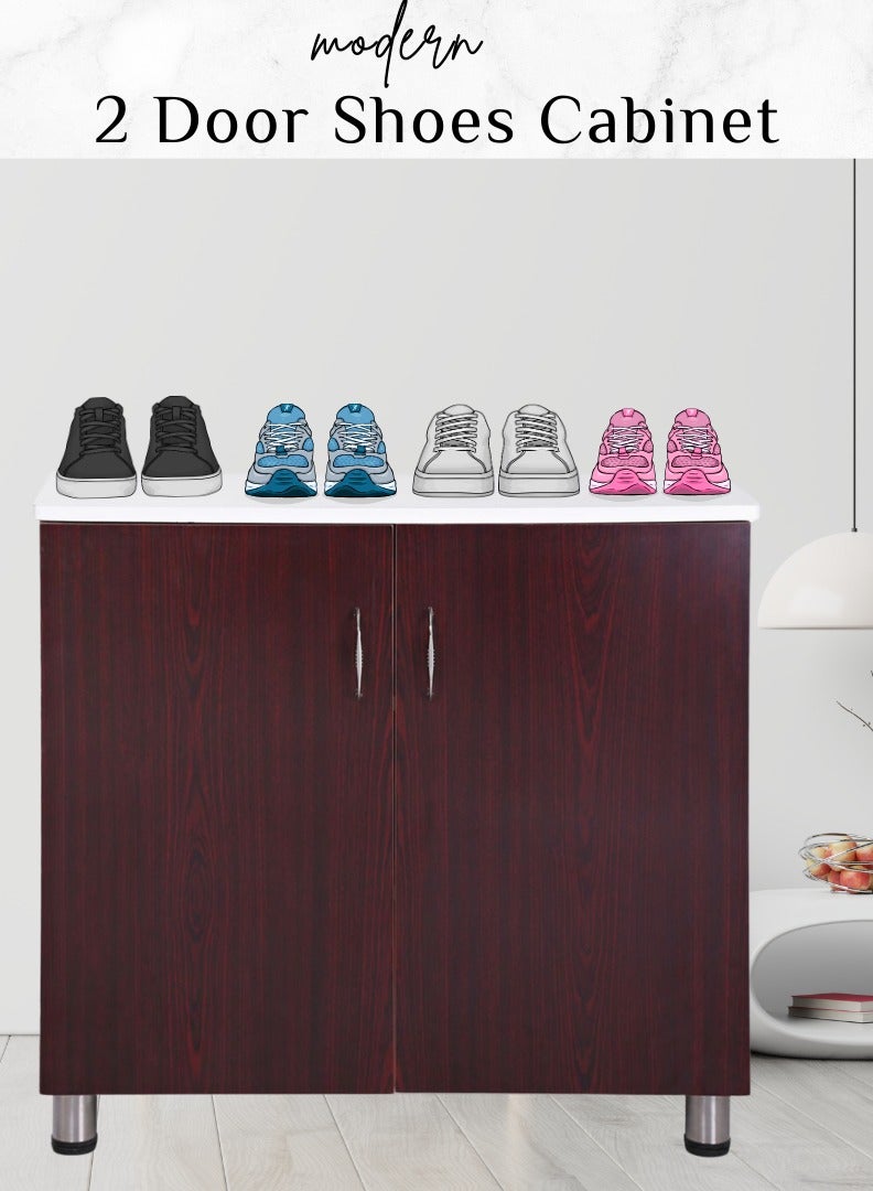 AFT Modern Two-tone Shoe Cabinet Rack With 2 Doors - Durable Mdf Design. Elegant Mdf Shoe Cabinet: Dual Doors And Organized Shelves. Mdf Shoe Cabinet With 2 Doors - Stylish Storage Solution. Perfect For Any Entryway, Living Room, Dining Room Or Bedrooms Space-saving Design, Organize Your Footwear Effortlessly White Frame/ Mahogany Door Arfan - Image 2