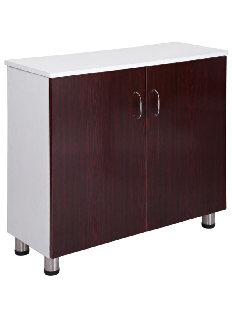 AFT Modern Two-tone Shoe Cabinet Rack With 2 Doors - Durable Mdf Design. Elegant Mdf Shoe Cabinet: Dual Doors And Organized Shelves. Mdf Shoe Cabinet With 2 Doors - Stylish Storage Solution. Perfect For Any Entryway, Living Room, Dining Room Or Bedrooms Space-saving Design, Organize Your Footwear Effortlessly White Frame/ Mahogany Door Arfan - Image 3