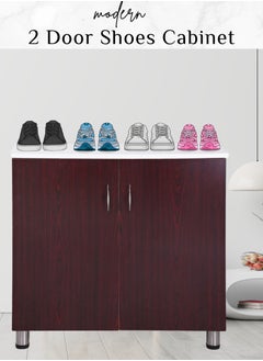 AFT Modern Two-tone Shoe Cabinet Rack With 2 Doors - Durable Mdf Design. Elegant Mdf Shoe Cabinet: Dual Doors And Organized Shelves. Mdf Shoe Cabinet With 2 Doors - Stylish Storage Solution. Perfect For Any Entryway, Living Room, Dining Room Or Bedrooms Space-saving Design, Organize Your Footwear Effortlessly White Frame/ Mahogany Door Arfan  - Image 1