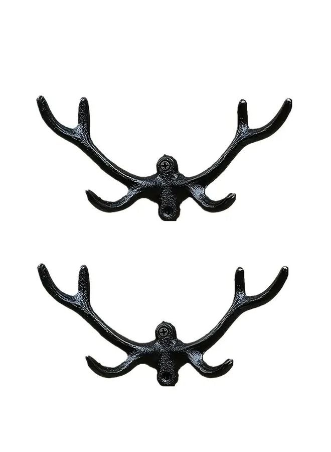 Vintage Cast Iron Deer Antlers Wall Coat Hooks 2pcs Farmhouse Wall Mounted Hangers - Image 1
