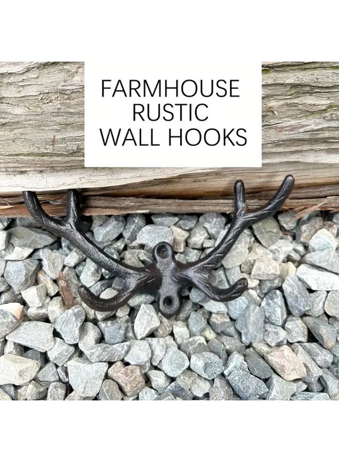 Vintage Cast Iron Deer Antlers Wall Coat Hooks 2pcs Farmhouse Wall Mounted Hangers - Image 5