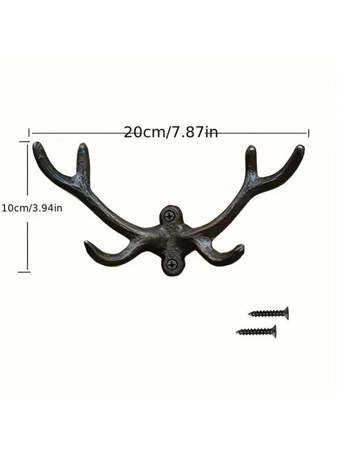 Vintage Cast Iron Deer Antlers Wall Coat Hooks 2pcs Farmhouse Wall Mounted Hangers - Image 4