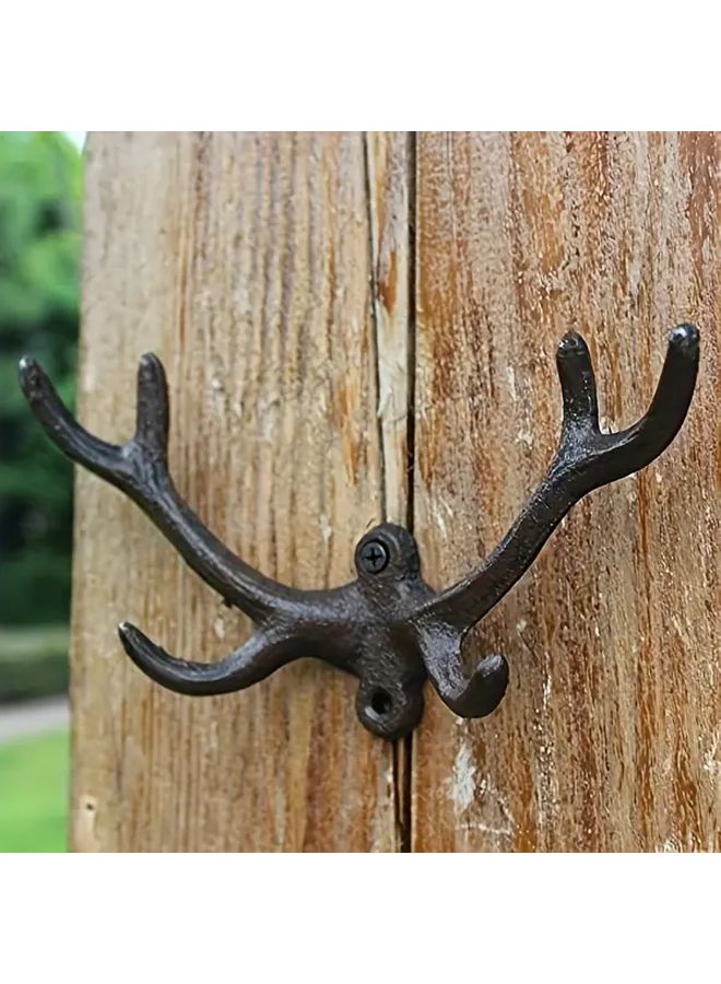 Vintage Cast Iron Deer Antlers Wall Coat Hooks 2pcs Farmhouse Wall Mounted Hangers - Image 3