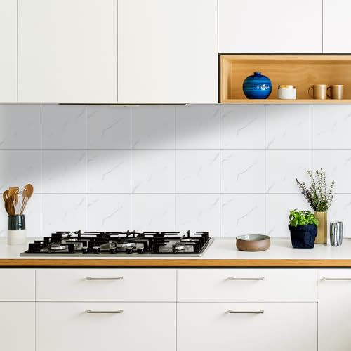 practicalWs 20pcs Marble Peel and Stick Tile for Kitchen Backsplash 118x118 Waterproof WhiteGray PVC Wall Tiles for Bathroom Walls Self Adhesive Shower Panels for Wall Decor - Image 3
