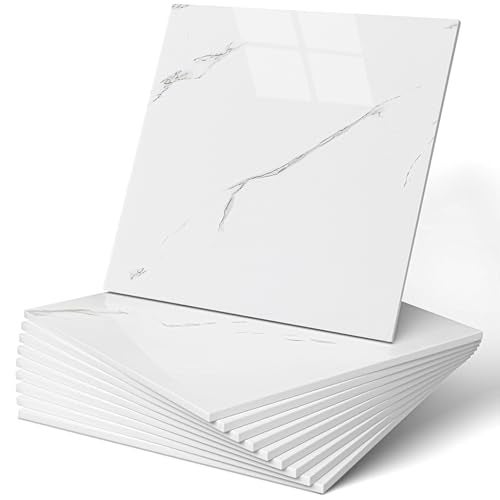 practicalWs 20pcs Marble Peel and Stick Tile for Kitchen Backsplash 118x118 Waterproof WhiteGray PVC Wall Tiles for Bathroom Walls Self Adhesive Shower Panels for Wall Decor - Image 1