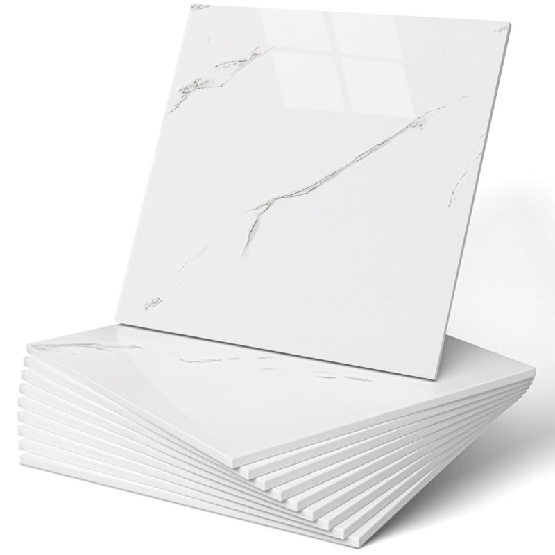 practicalWs 20pcs Marble Peel and Stick Tile for Kitchen Backsplash 118x118 Waterproof WhiteGray PVC Wall Tiles for Bathroom Walls Self Adhesive Shower Panels for Wall Decor - Image 2