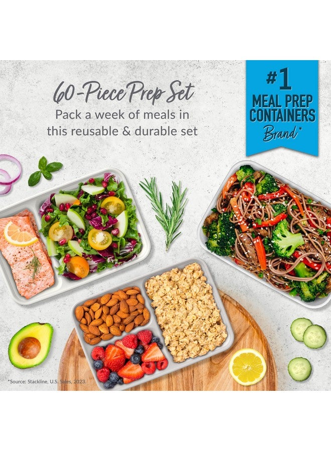 Bentgo® Prep 60-Piece Meal Prep Kit - Reusable Food Containers 1-Compartment, 2-Compartment, & 3-Compartments for Healthy Eating - Microwave, Freezer, & Dishwasher Safe (White Stone), BGPRPAK3-WS - Image 2
