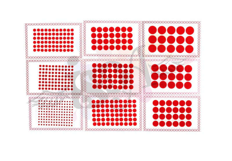 IS4A 447 Multicolored Bollywood Forehead Stickers Adhesive Body Jewelry 9 Cards of Different Sized Tattoo Velvet Bindi Round Dot (RED) - Image 4