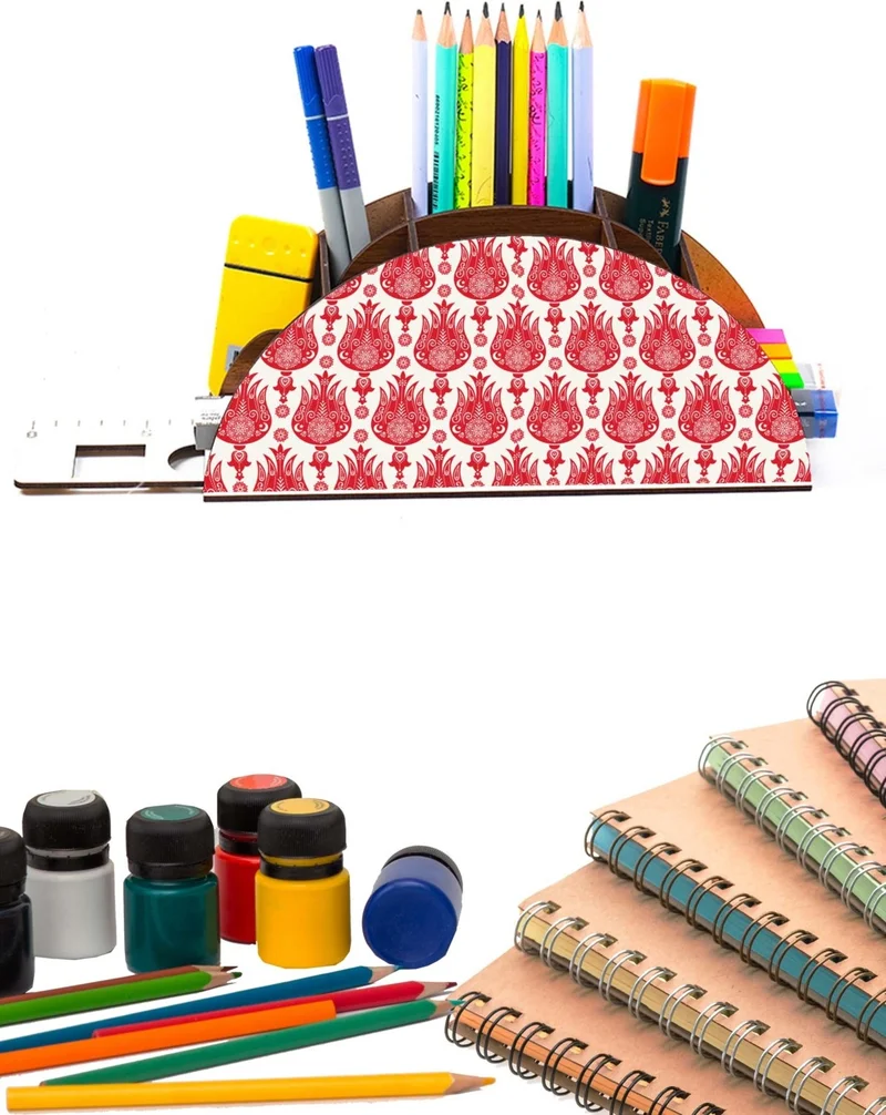 Notpa Wooden Tulip Patterned Rainbow Ruled Desktop Pencil Holder Box Organizer for Kids GK38