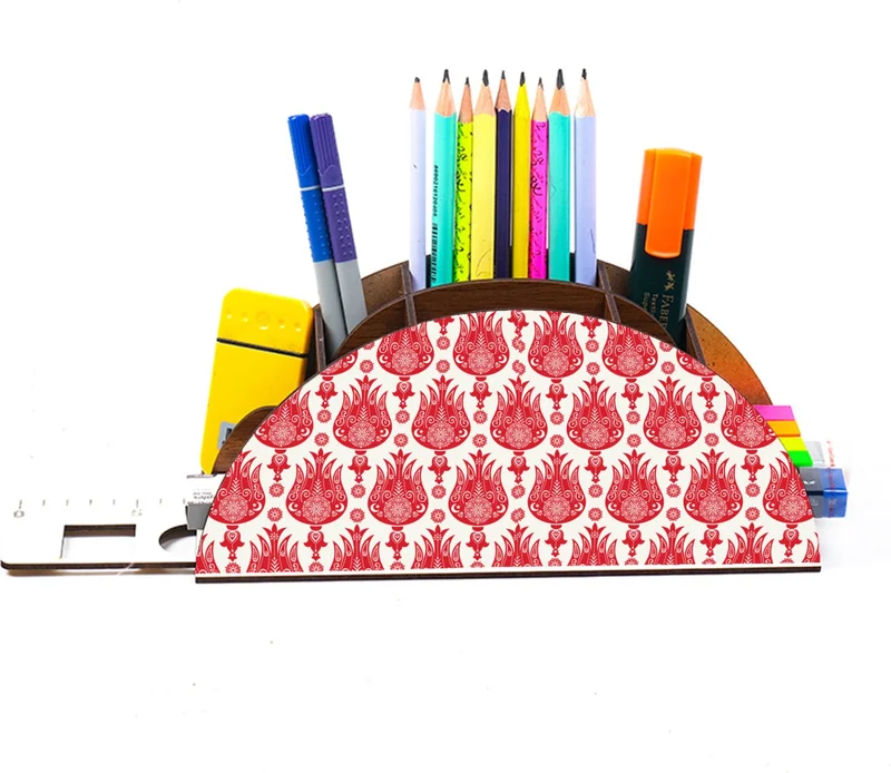 Notpa Wooden Tulip Patterned Rainbow Ruled Desktop Pencil Holder Box Organizer for Kids GK38