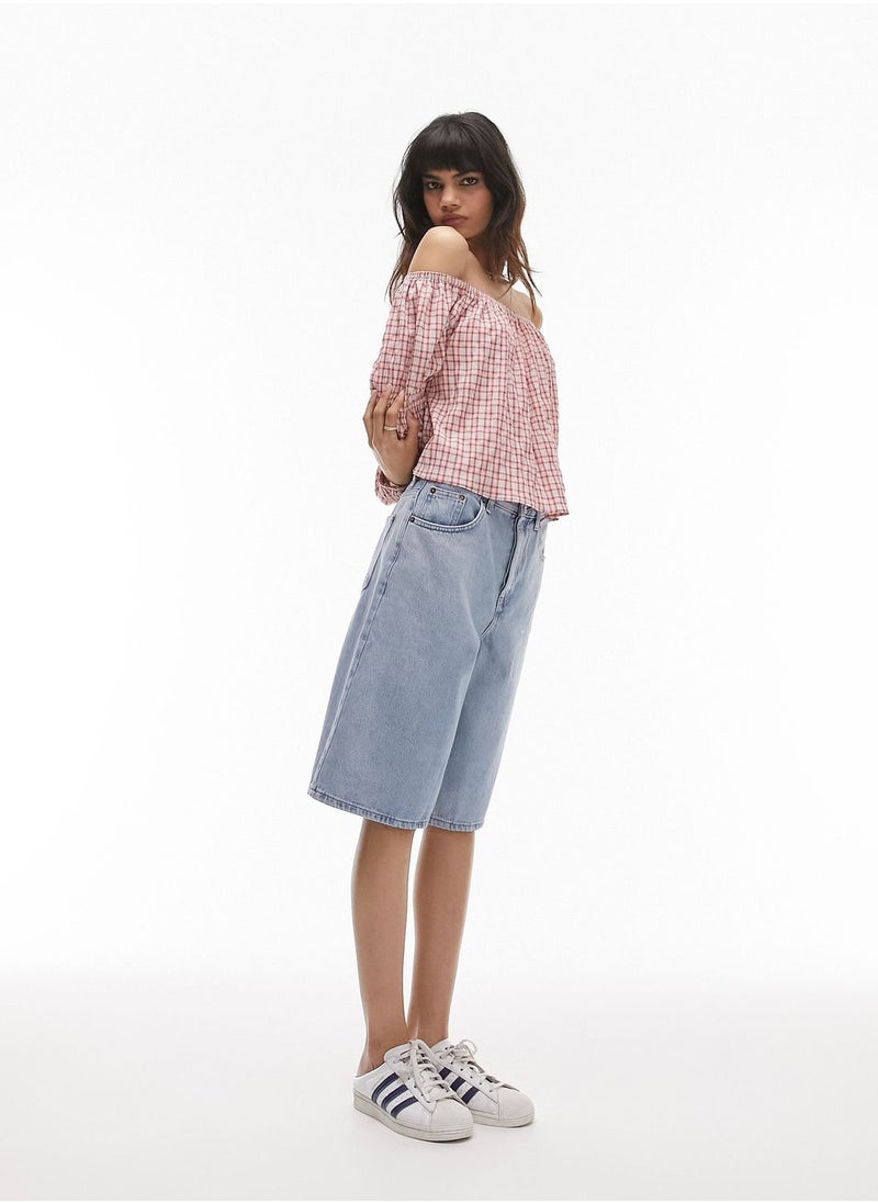 TOPSHOP Checked Bardot Crop Top  - Image 4