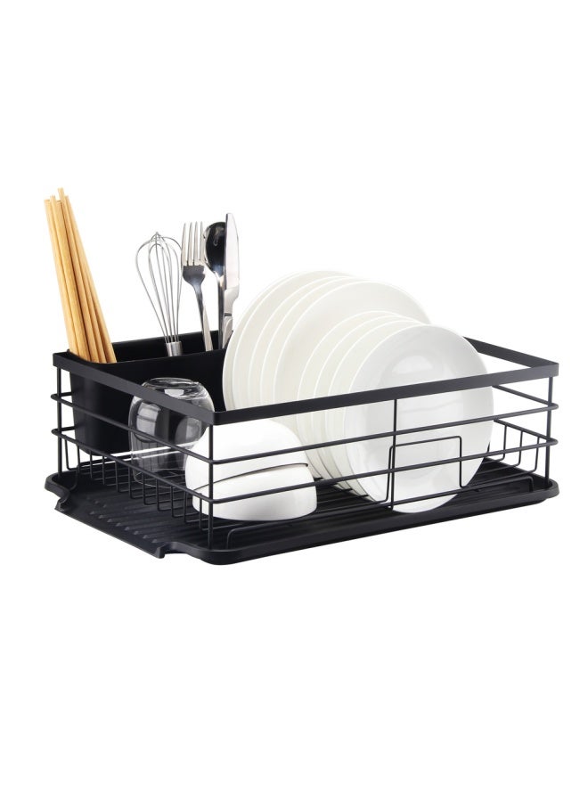 NAMSON Dish Rack With Drain Drip Tray Na-8000 Black | Dish Drying Rack With Tray &Utensil Holders |Powder Coated Rust Proof | Anti Moisture - Image 1