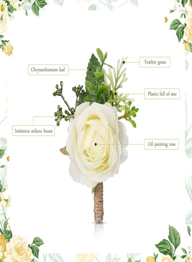 Sherr 36 Pcs Wedding Rose Boutonnieres for Men Wedding Groomsmen Artificial Corsage Groom Boutonniere Artificial Faux Flower for Prom Ceremony Party Rustic Marriage(White) - Image 4
